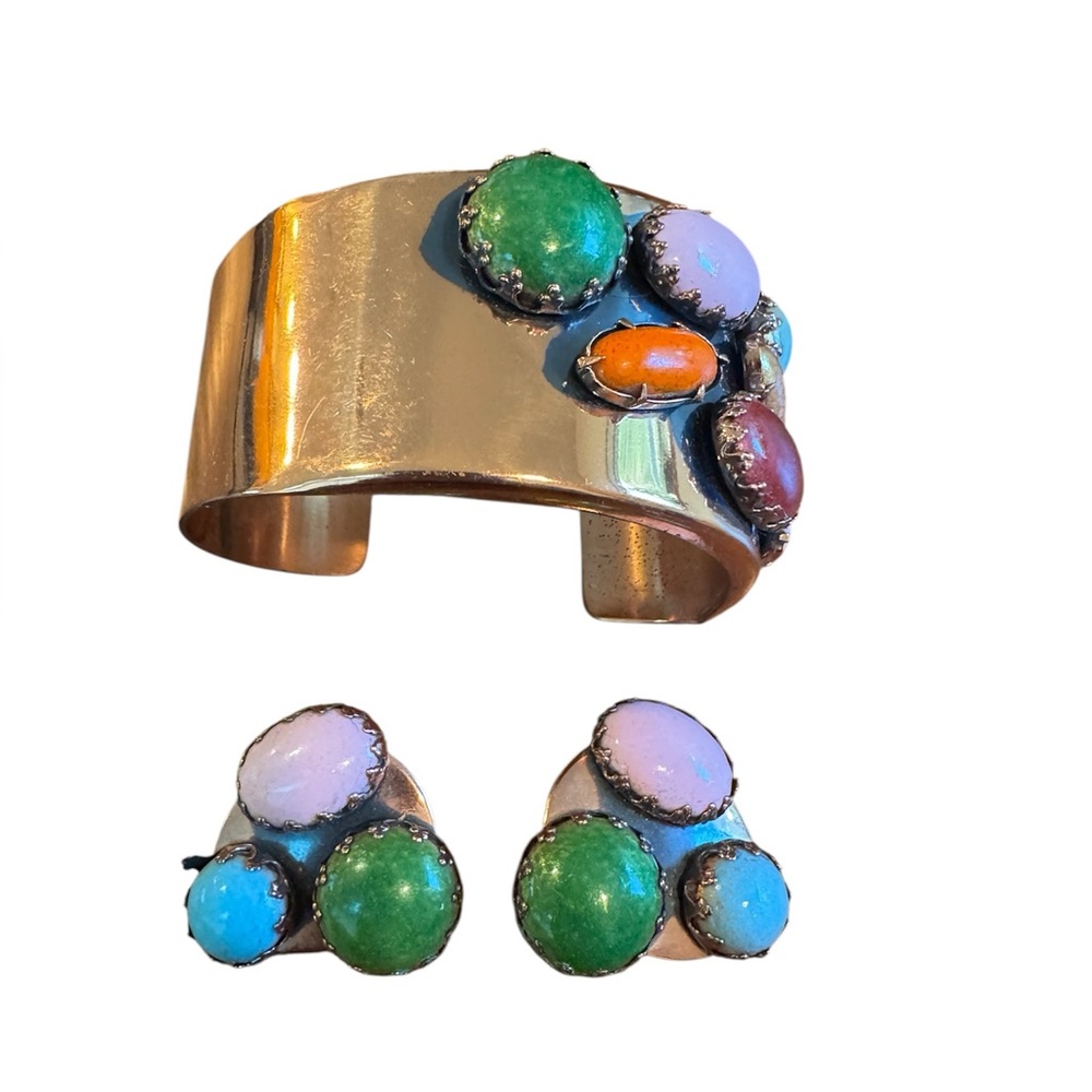 Matisse Copper Cuff Bracelet with Colorful Stones vintage 1960